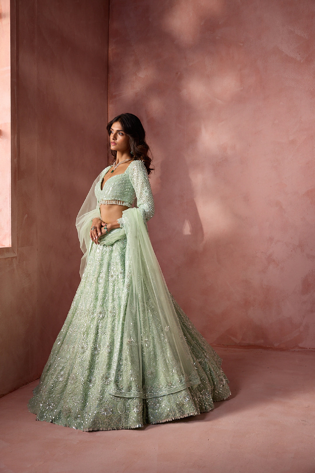 Sea Green Net Lehenga Set
