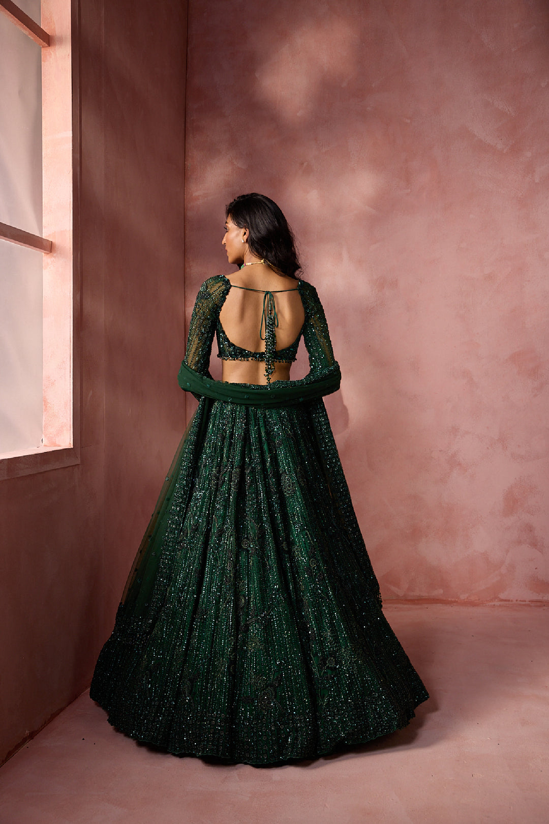 Bottle Green Net Lehenga Set