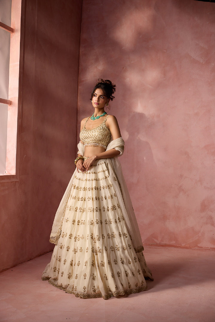 Cream Organza Lehenga Set