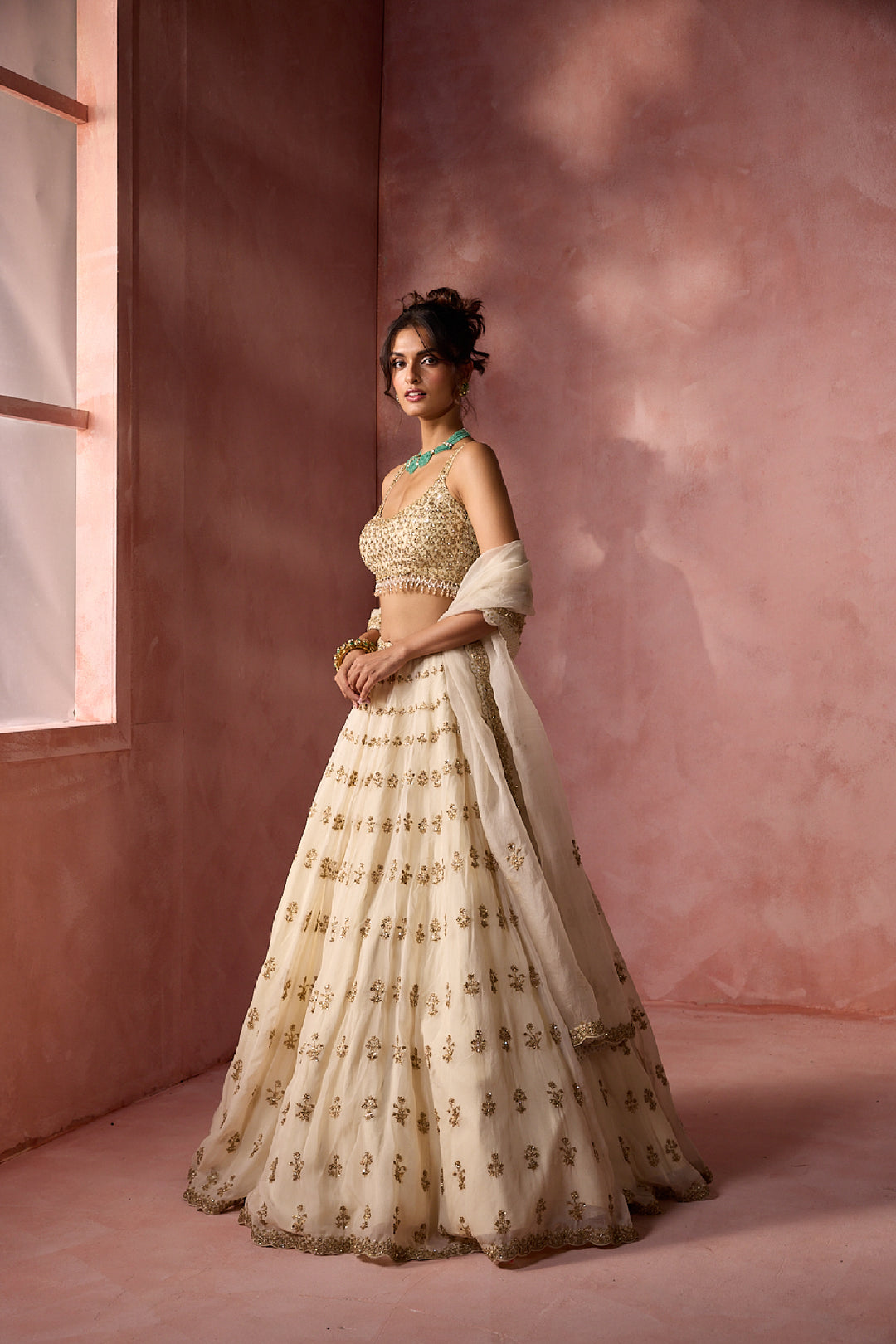 Cream Organza Lehenga Set