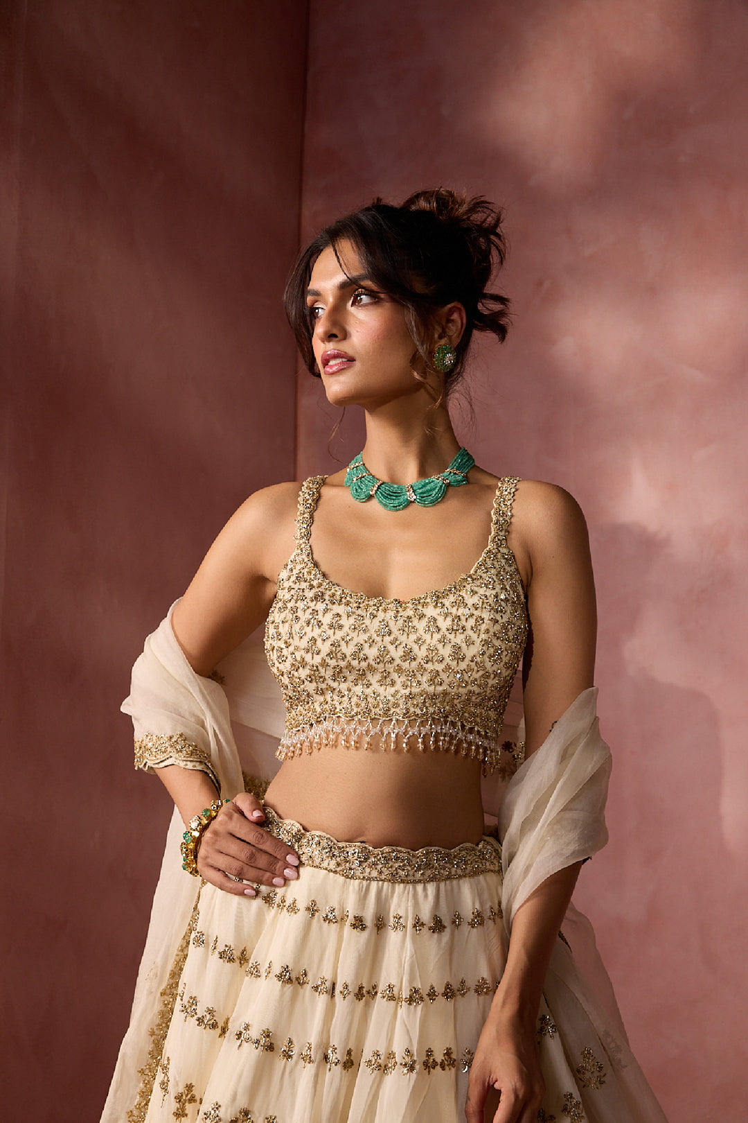 Cream Organza Lehenga Set