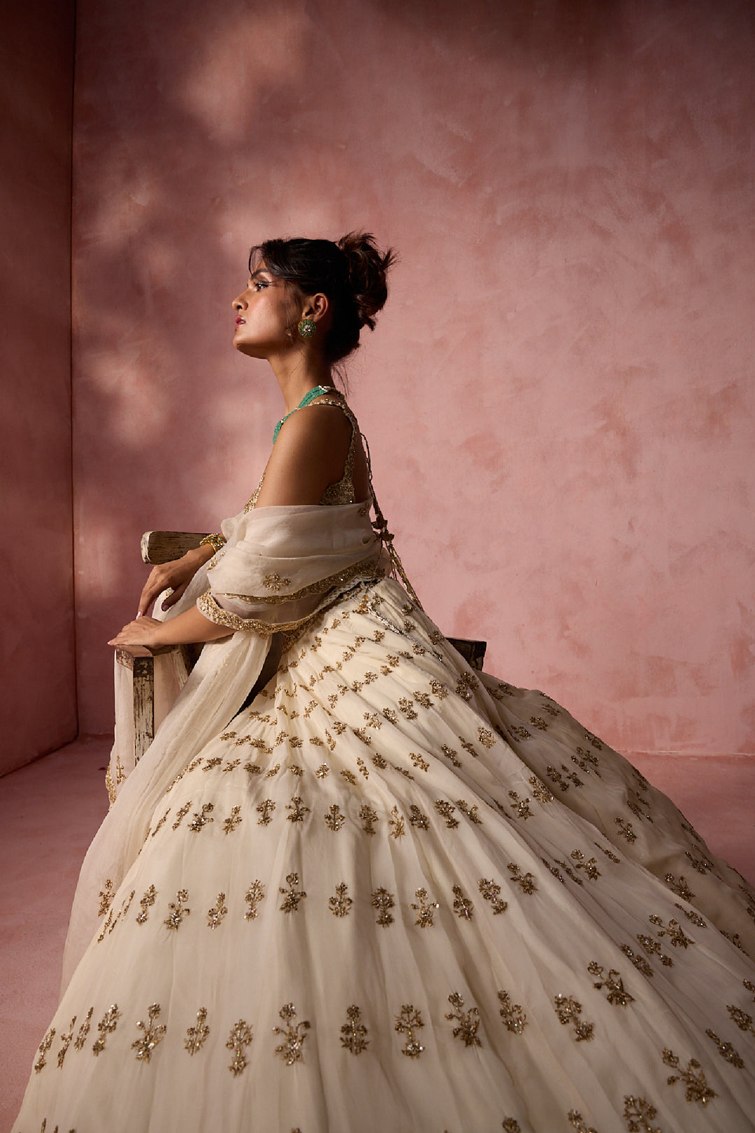 Cream Organza Lehenga Set