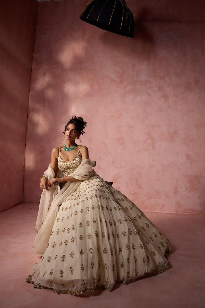 Cream Organza Lehenga Set