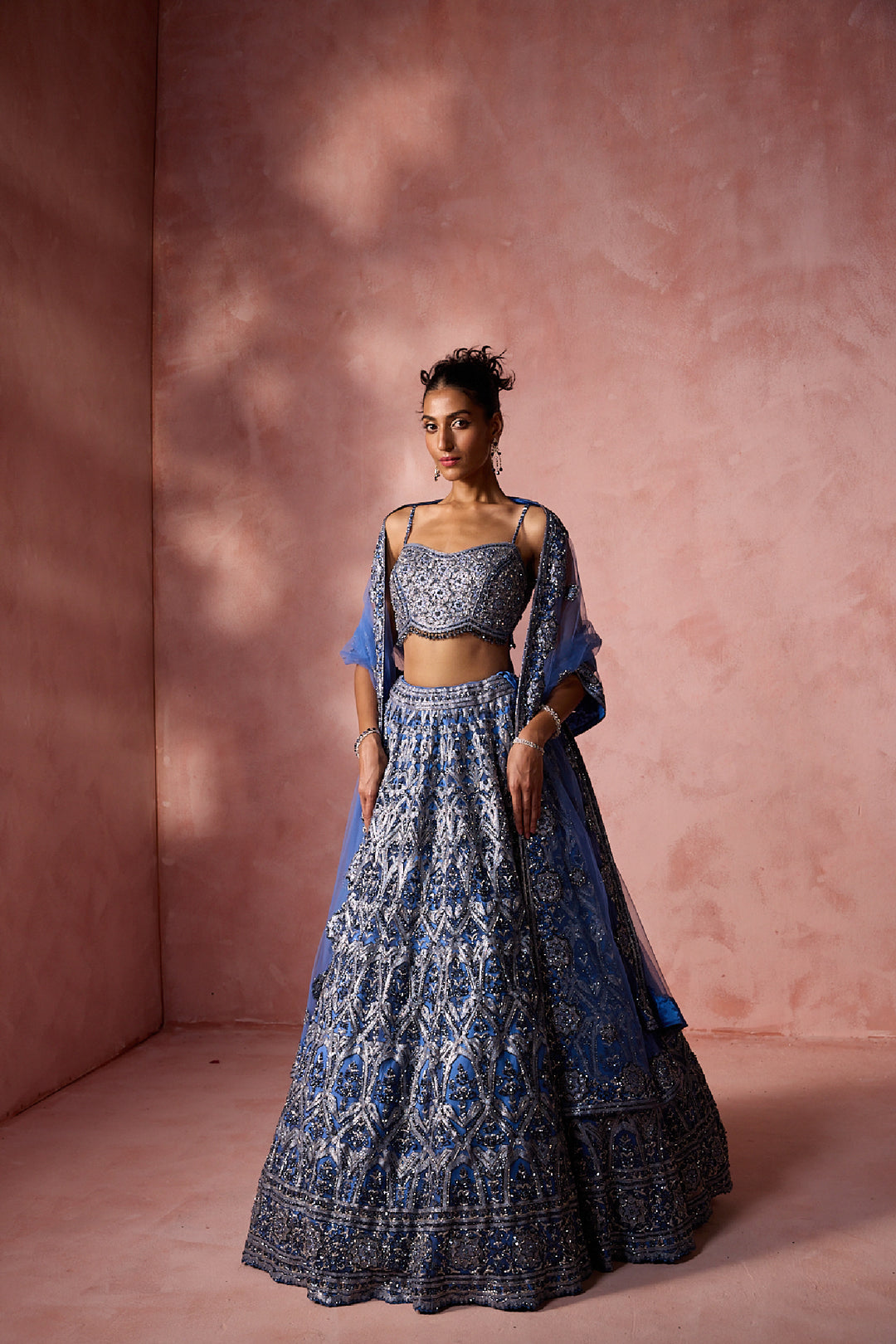 Petrol Blue Net Lehenga Set