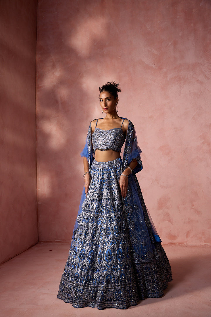 Petrol Blue Net Lehenga Set