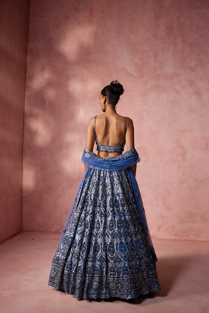 Petrol Blue Net Lehenga Set