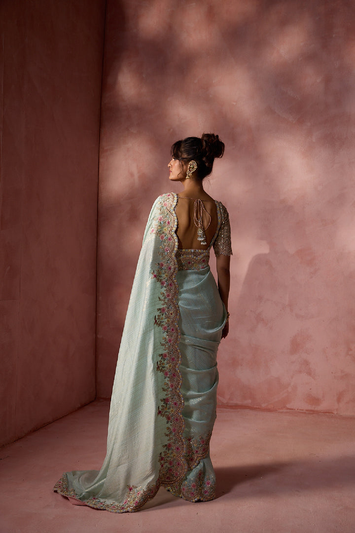 Aqua Lurex Georgette Saree Set