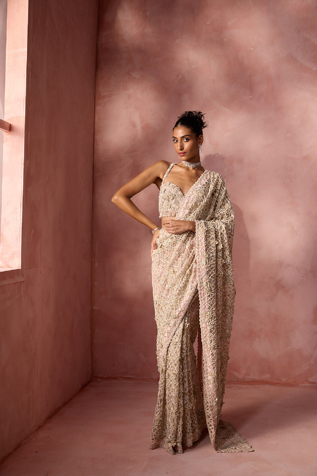 Blush Pink Net Saree Set