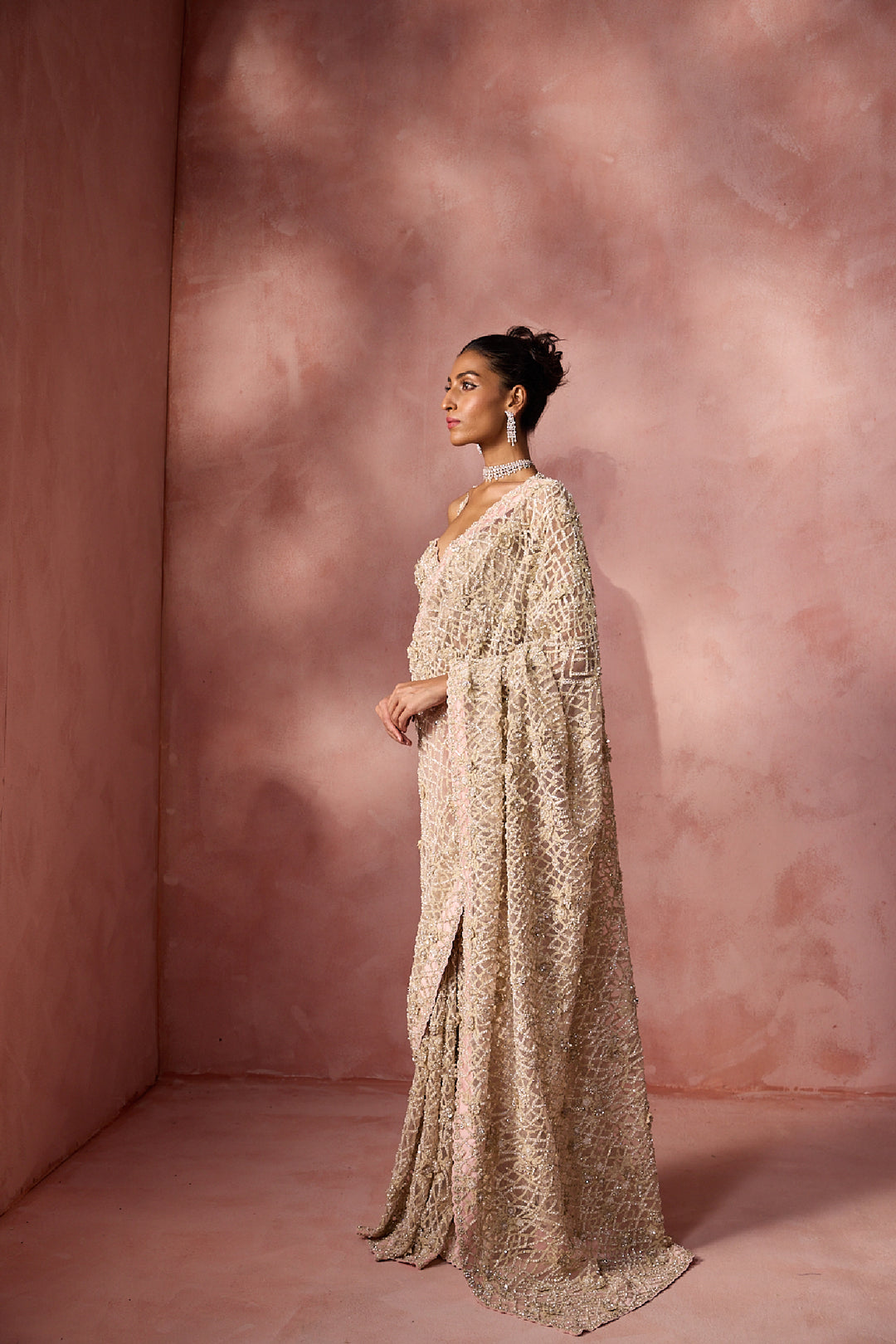 Blush Pink Net Saree Set
