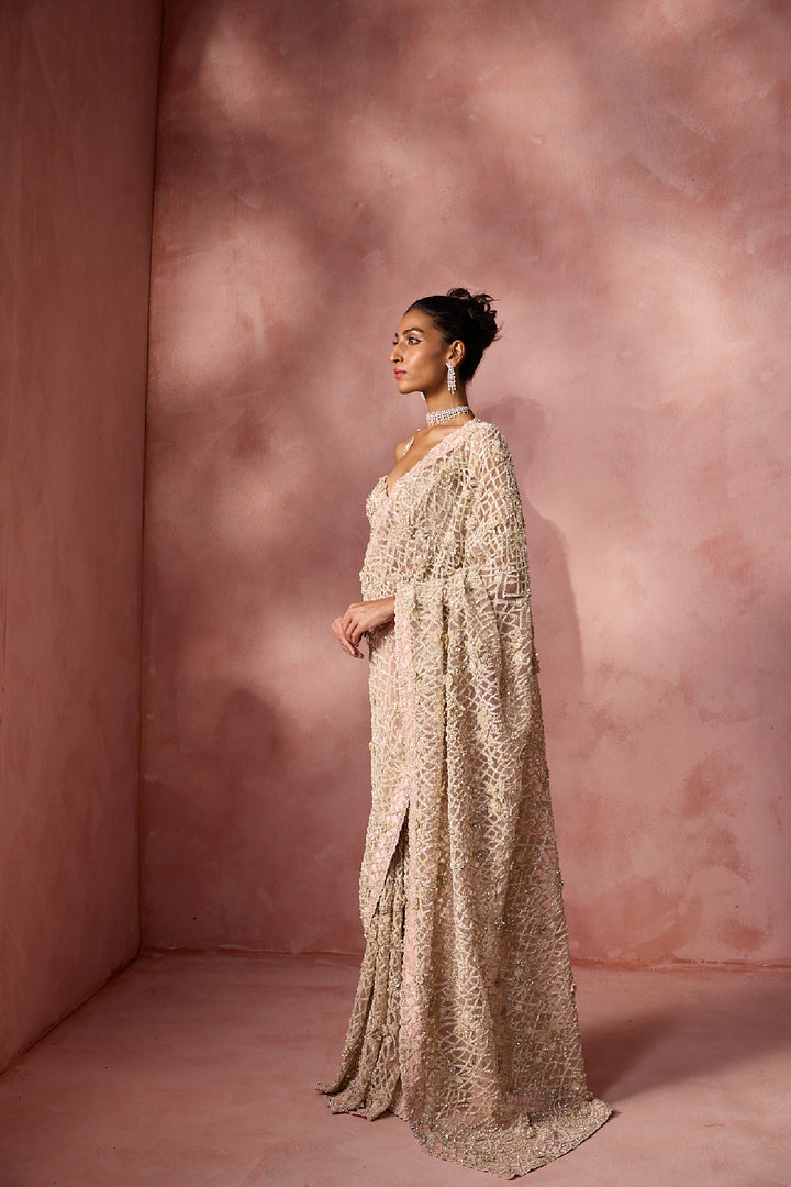 Blush Pink Net Saree Set