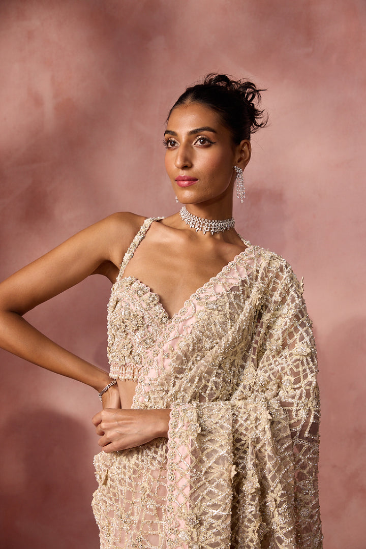 Blush Pink Net Saree Set