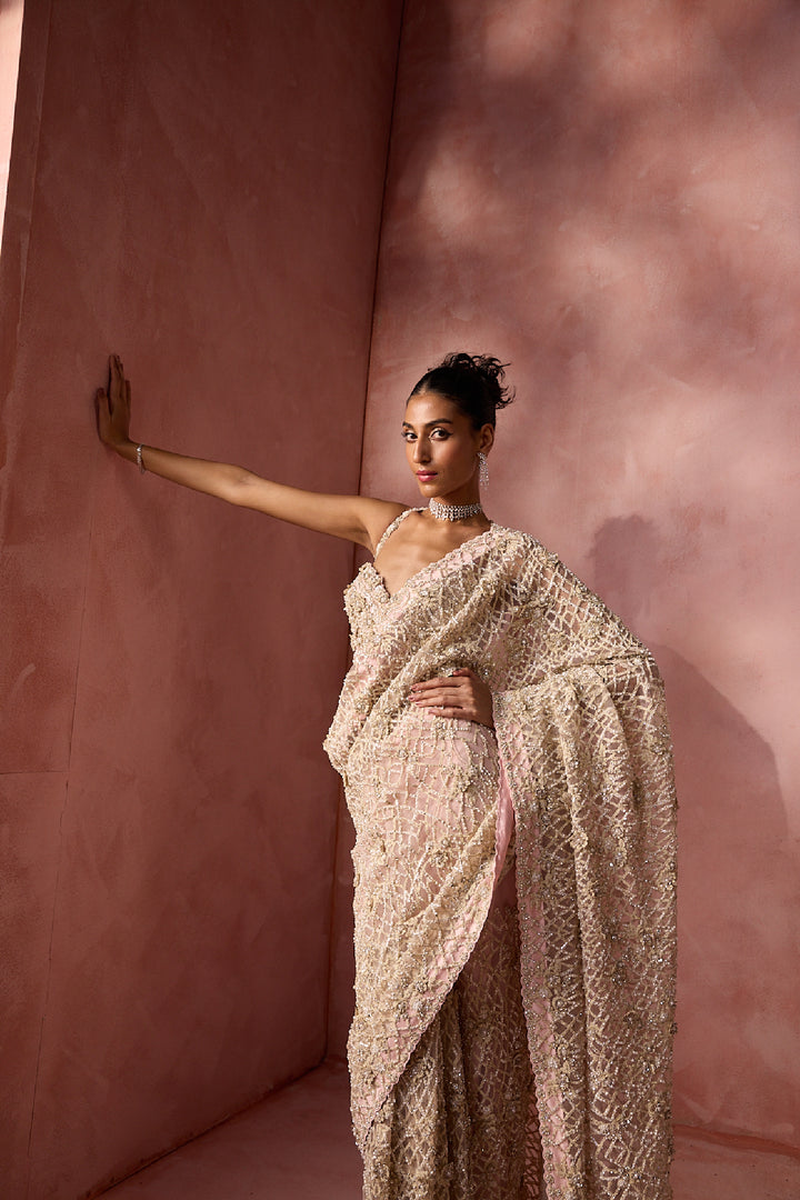 Blush Pink Net Saree Set