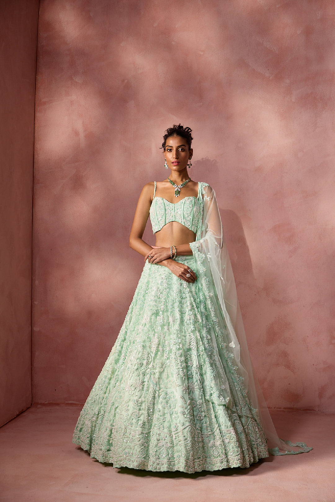 Mint Green Net Lehenga Set