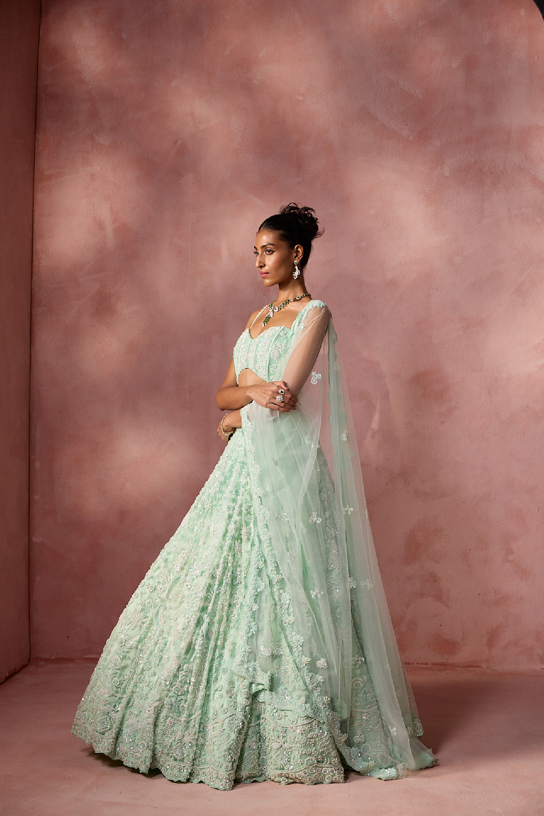 Mint Green Net Lehenga Set