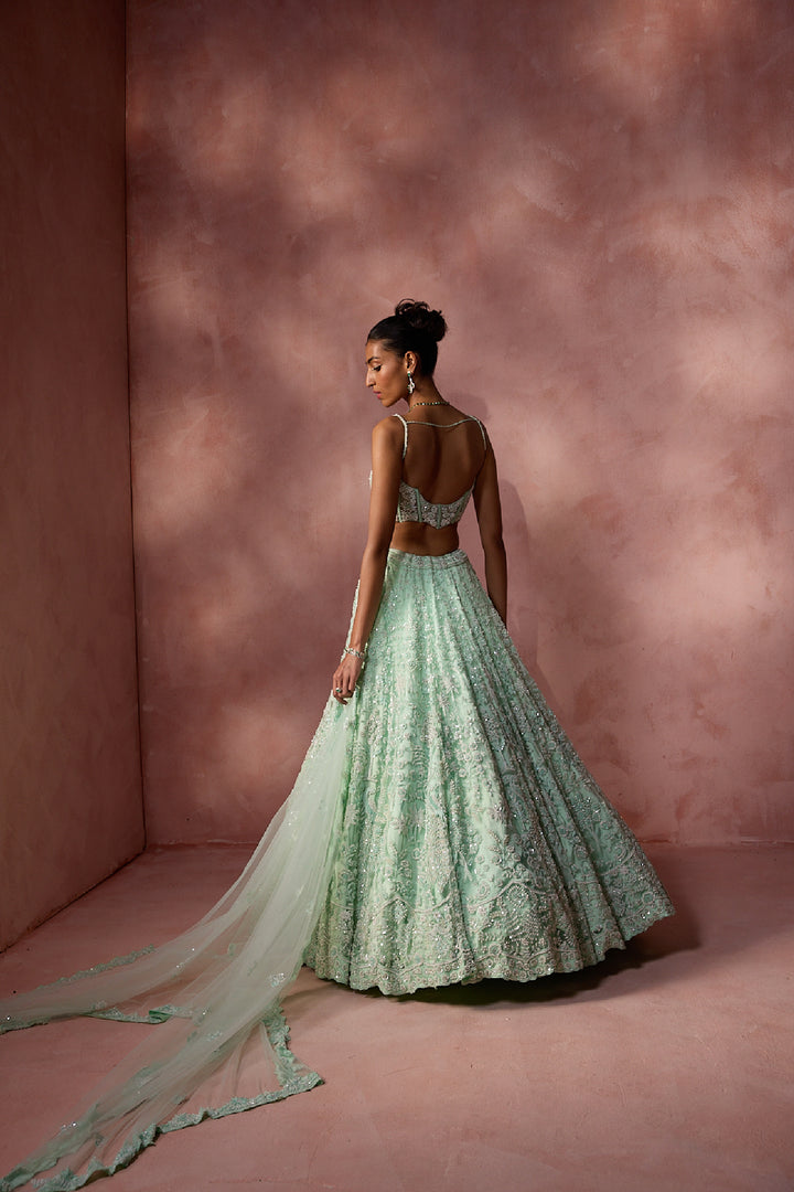 Mint Green Net Lehenga Set