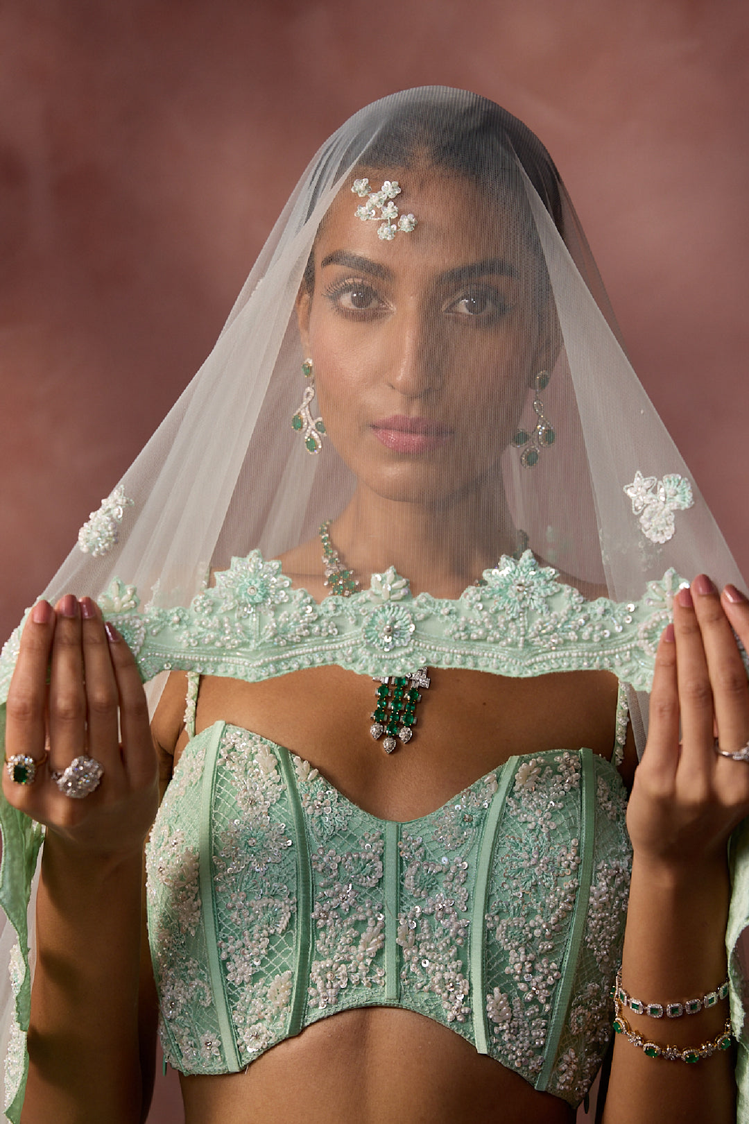 Mint Green Net Lehenga Set