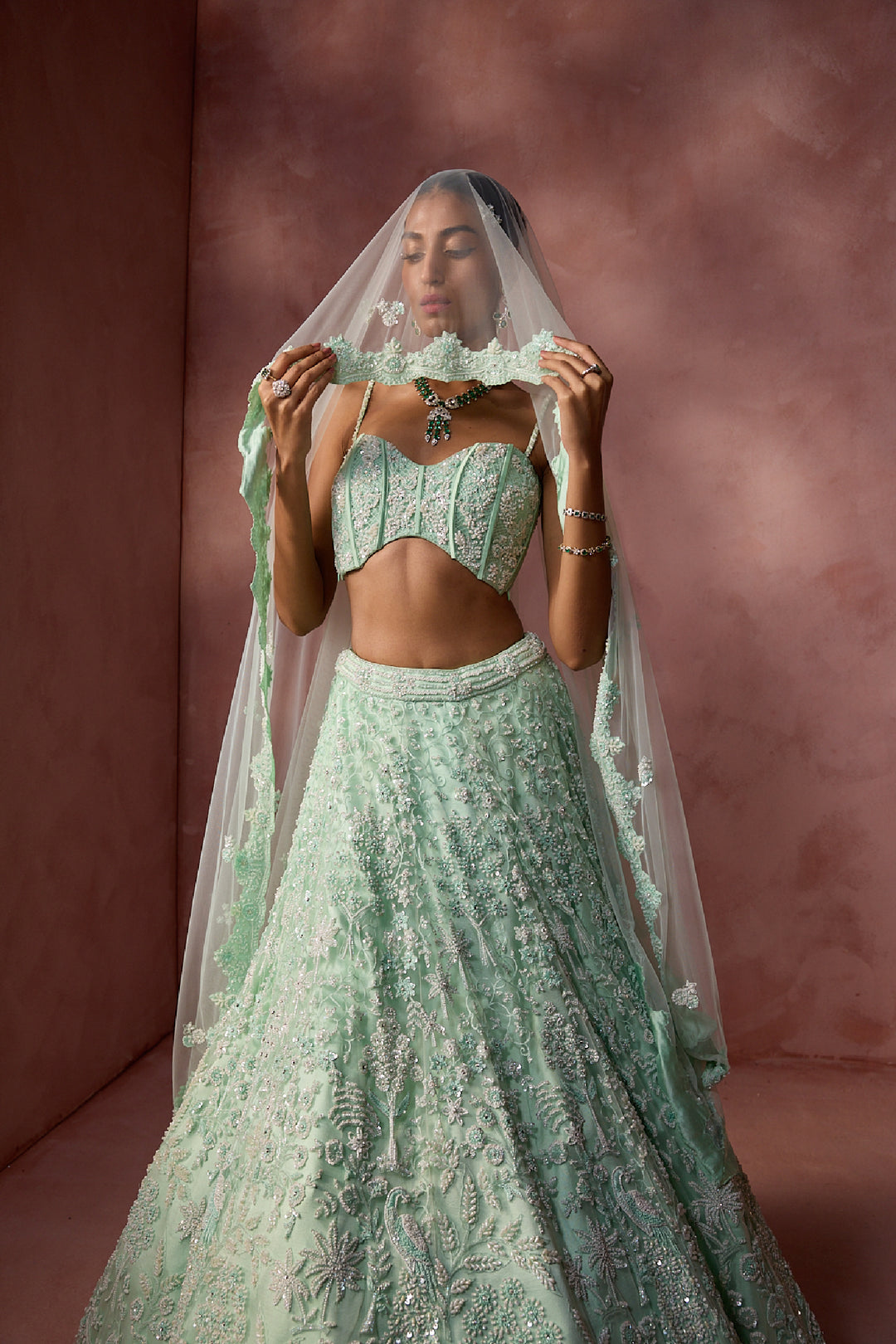 Mint Green Net Lehenga Set