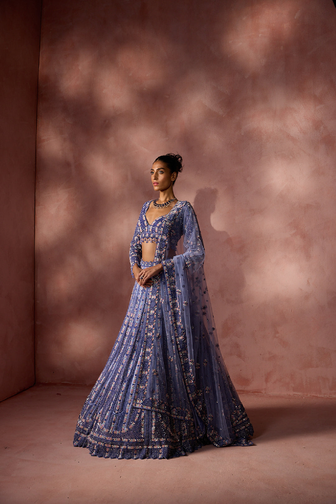 Ink Blue Net Lehenga Set