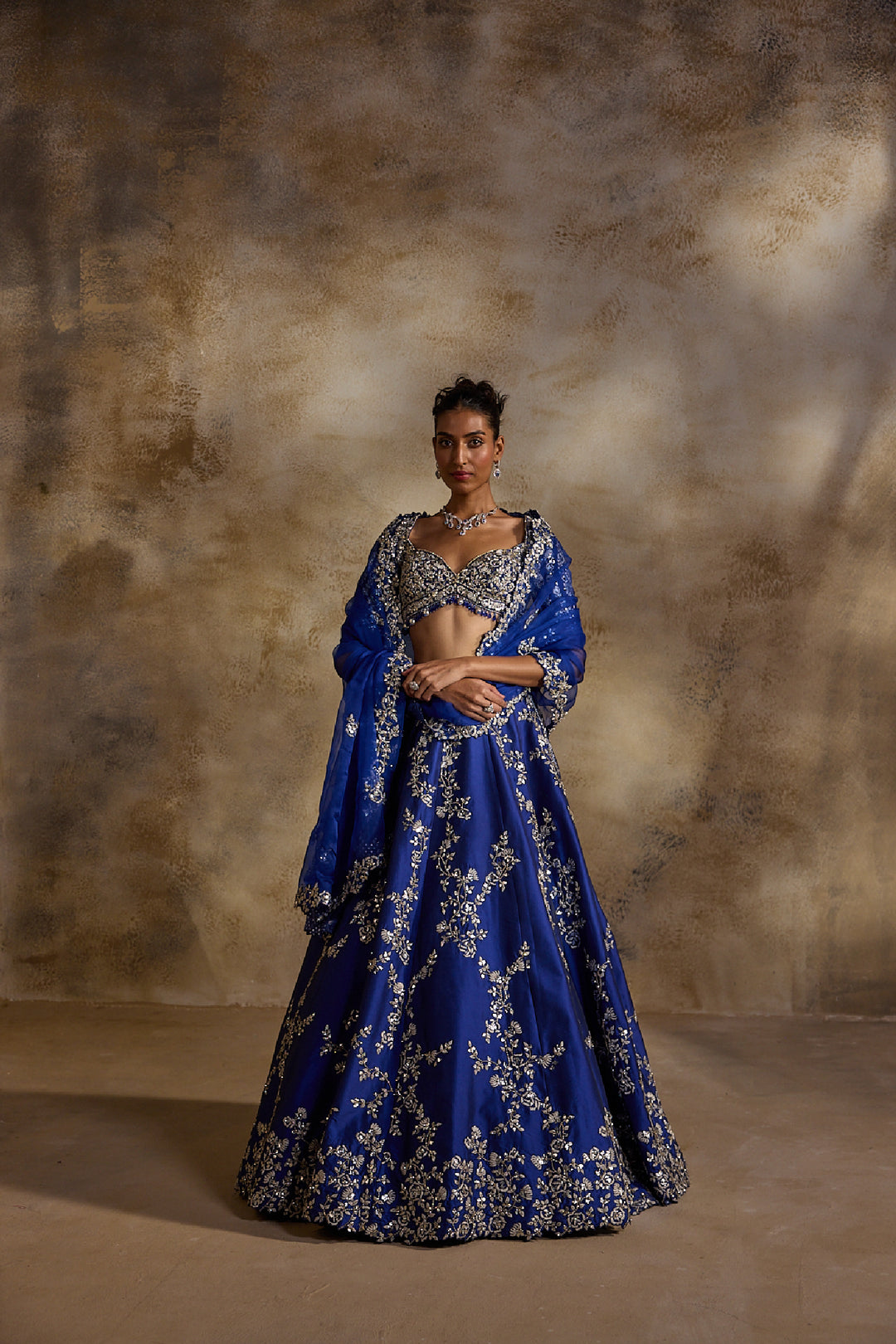 Electric Blue Taffeta Gota Work Lehenga Set