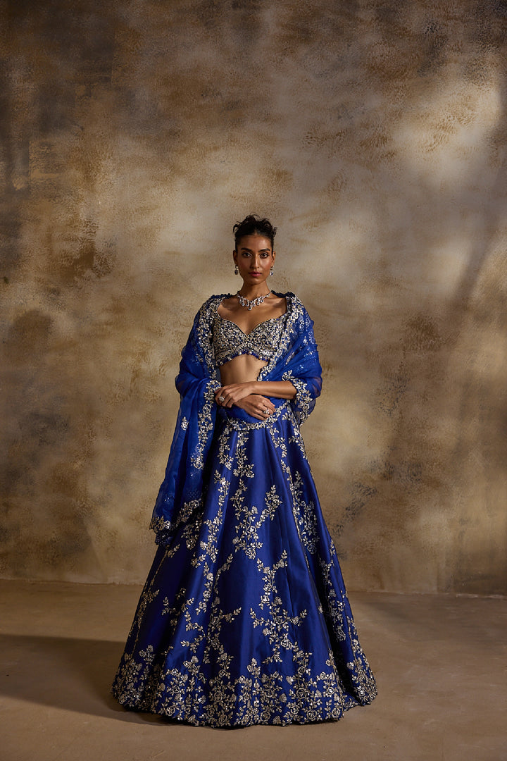 Electric Blue Taffeta Gota Work Lehenga Set