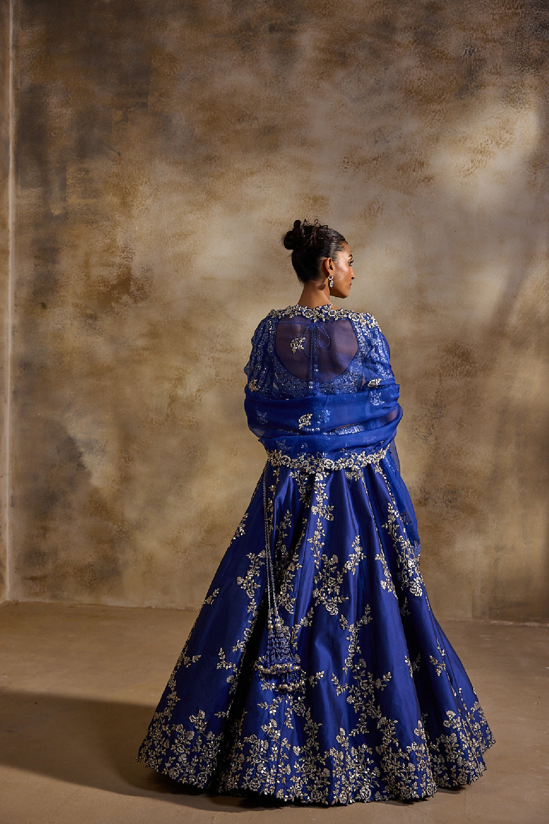 Electric Blue Taffeta Gota Work Lehenga Set