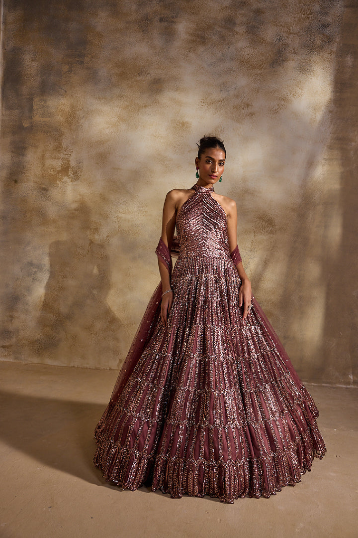 Old Rose Gown And Dupatta Set