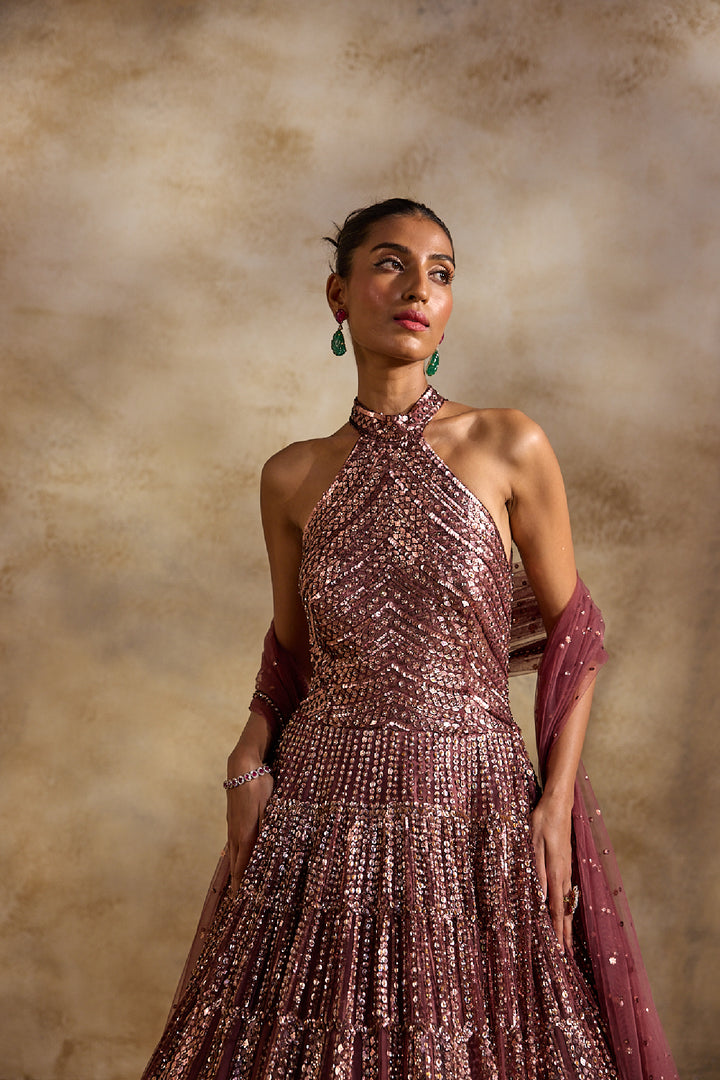 Old Rose Gown And Dupatta Set