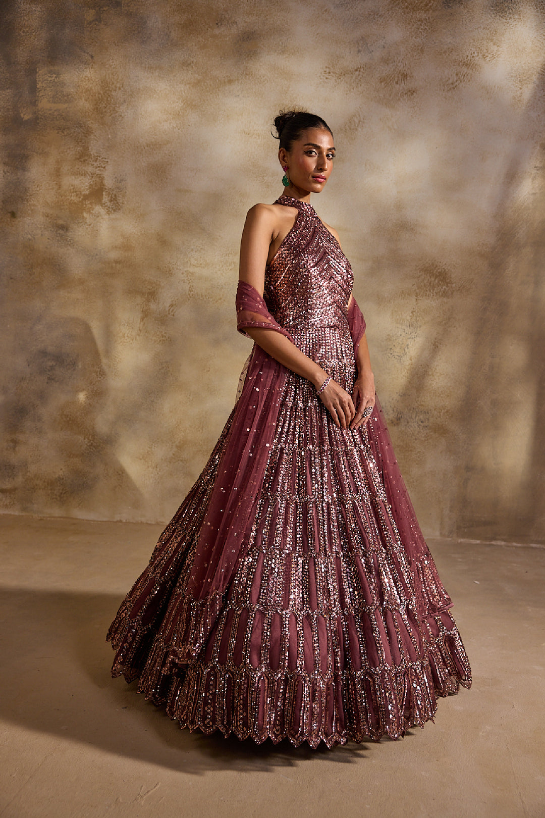 Old Rose Gown And Dupatta Set