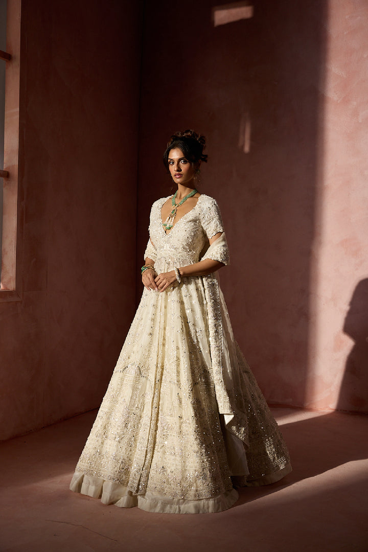 Off White Organza Kalidar With Shimmer Lehenga Dupatta