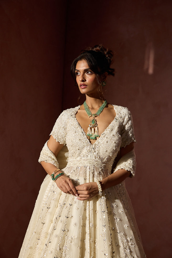 Off White Organza Kalidar With Shimmer Lehenga Dupatta