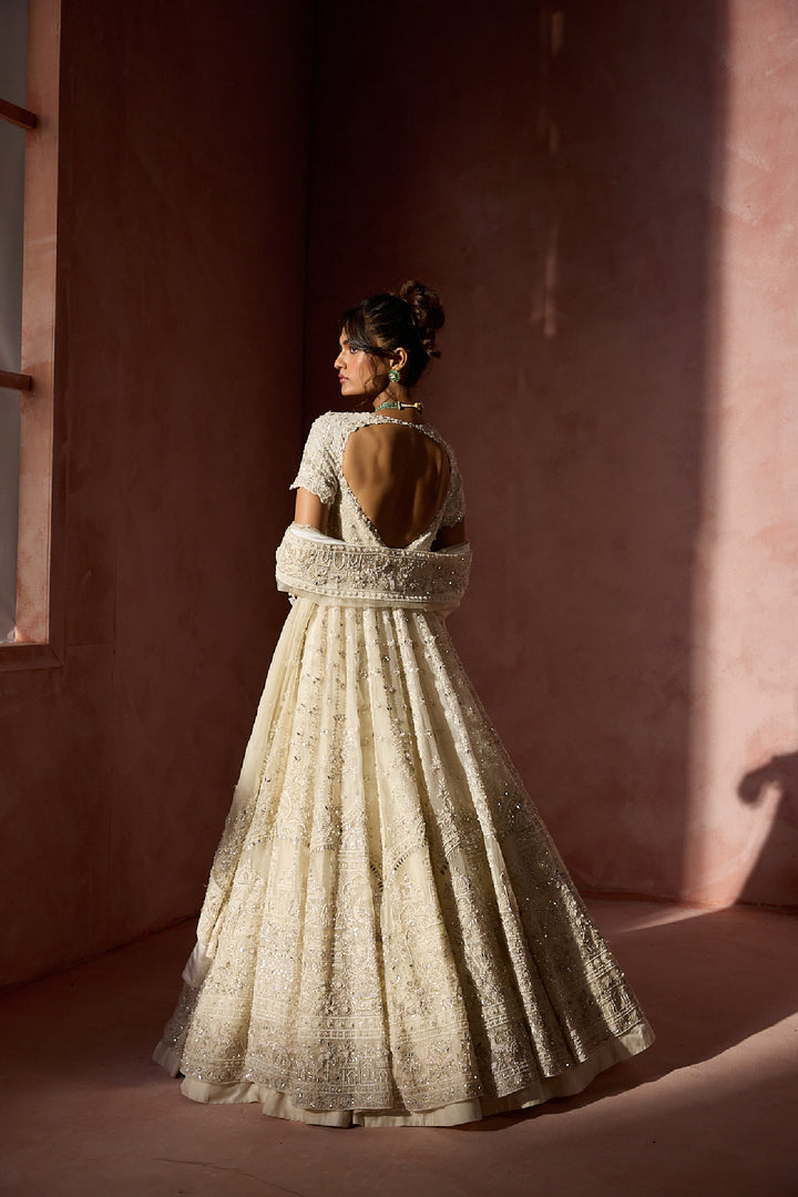 Off White Organza Kalidar With Shimmer Lehenga Dupatta