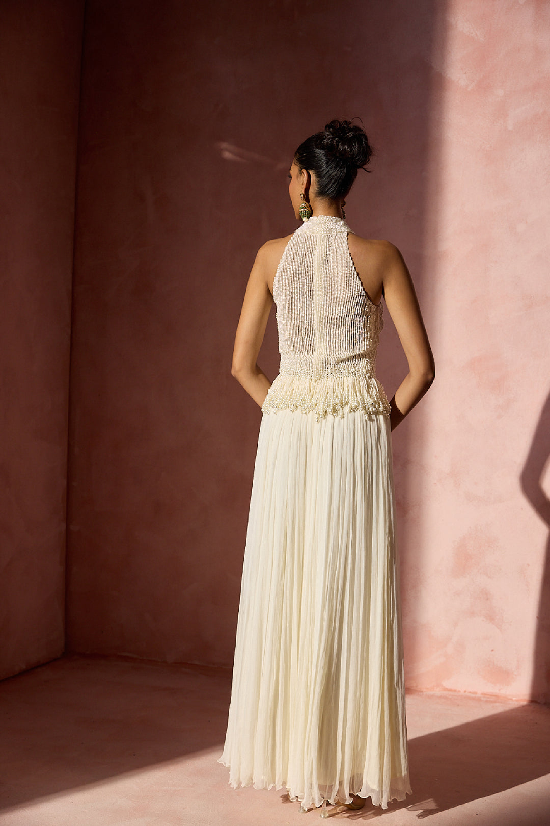 Ivory Pleated Skirt And Halter Set