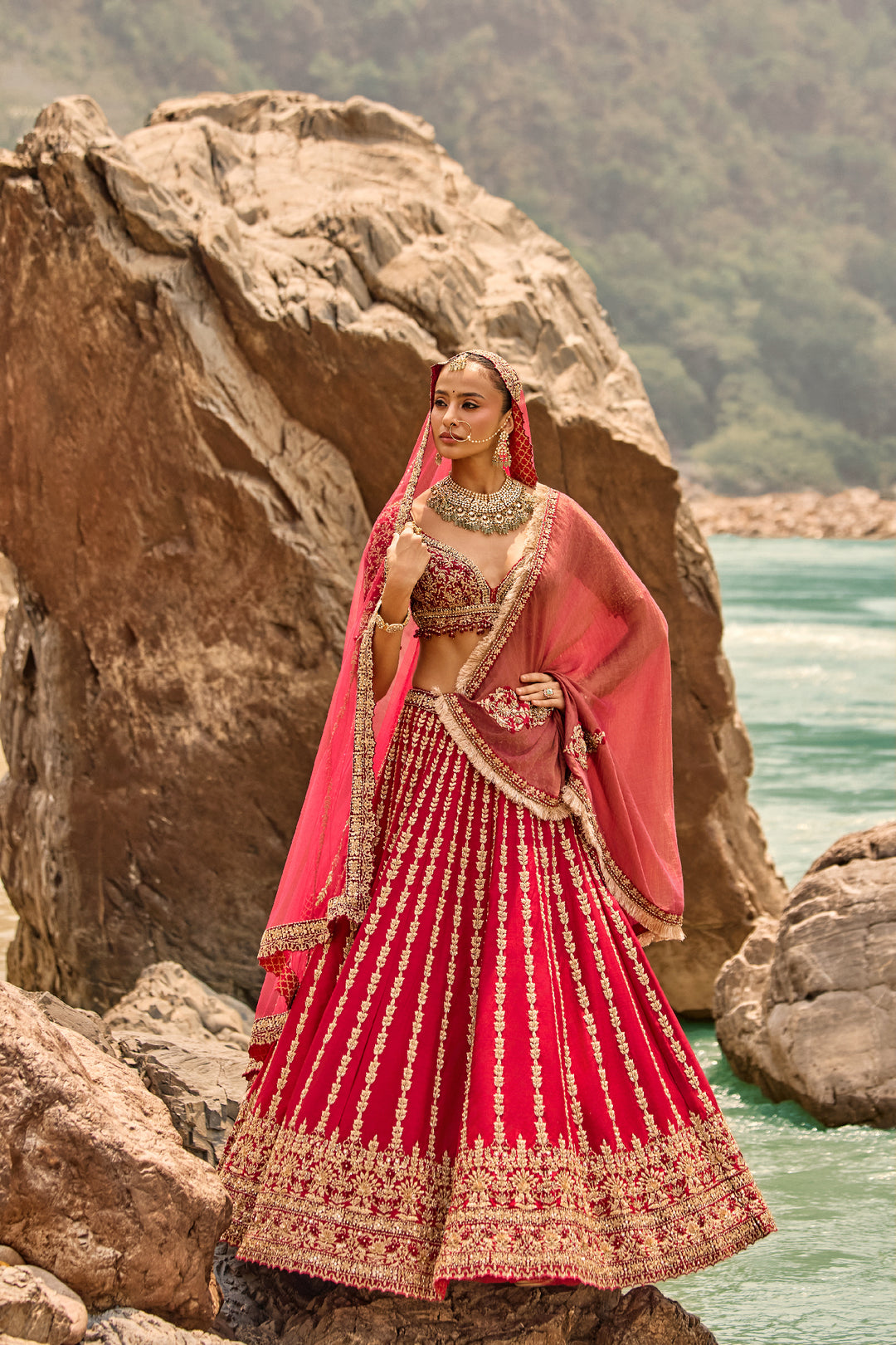 Crimson Antique Zardozi Lehenga