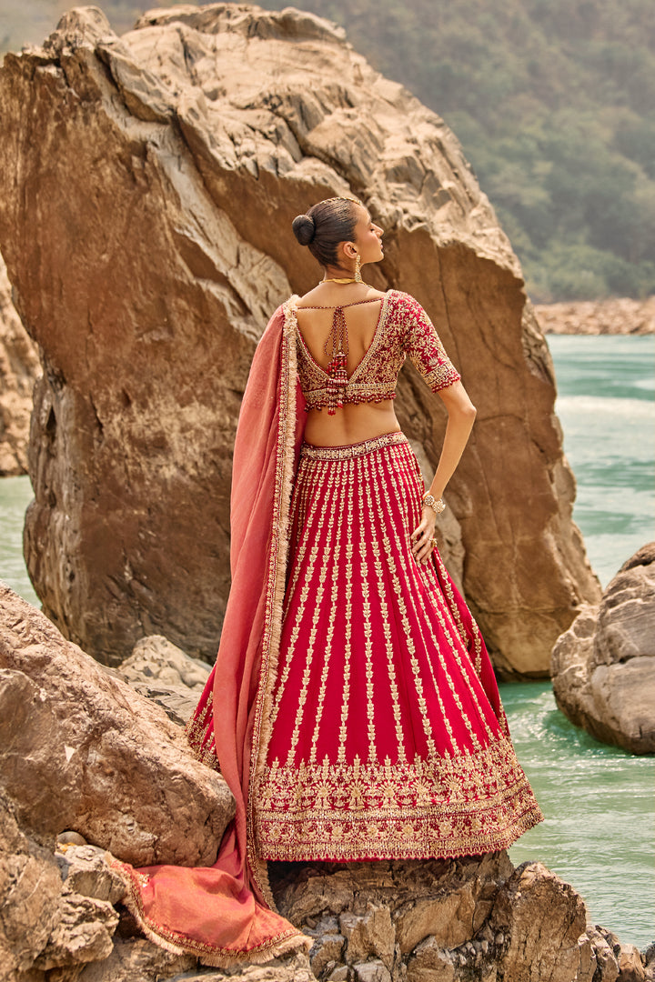 Crimson Antique Zardozi Lehenga