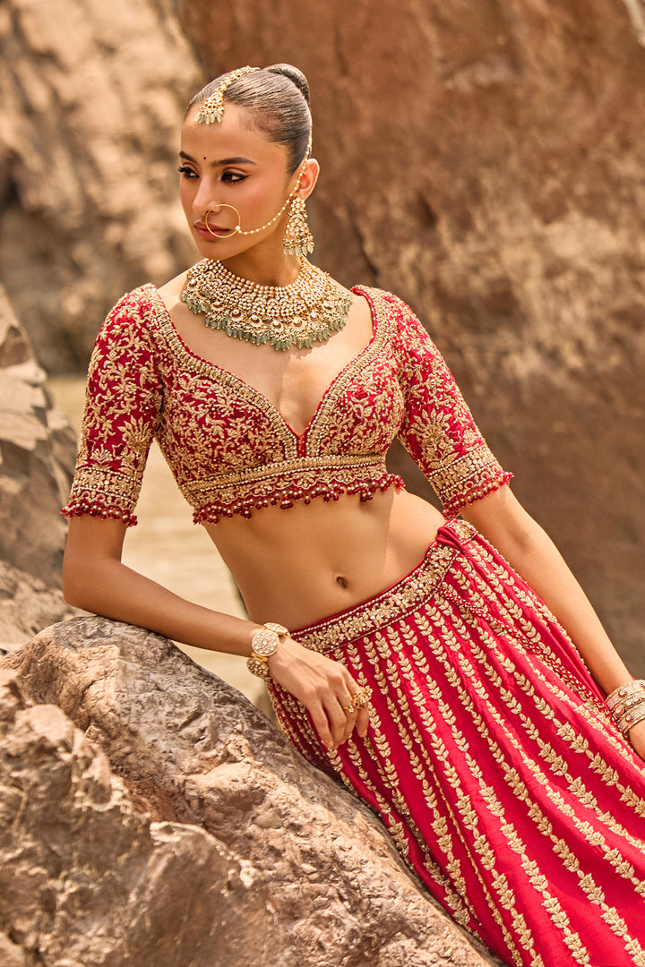 Crimson Antique Zardozi Lehenga