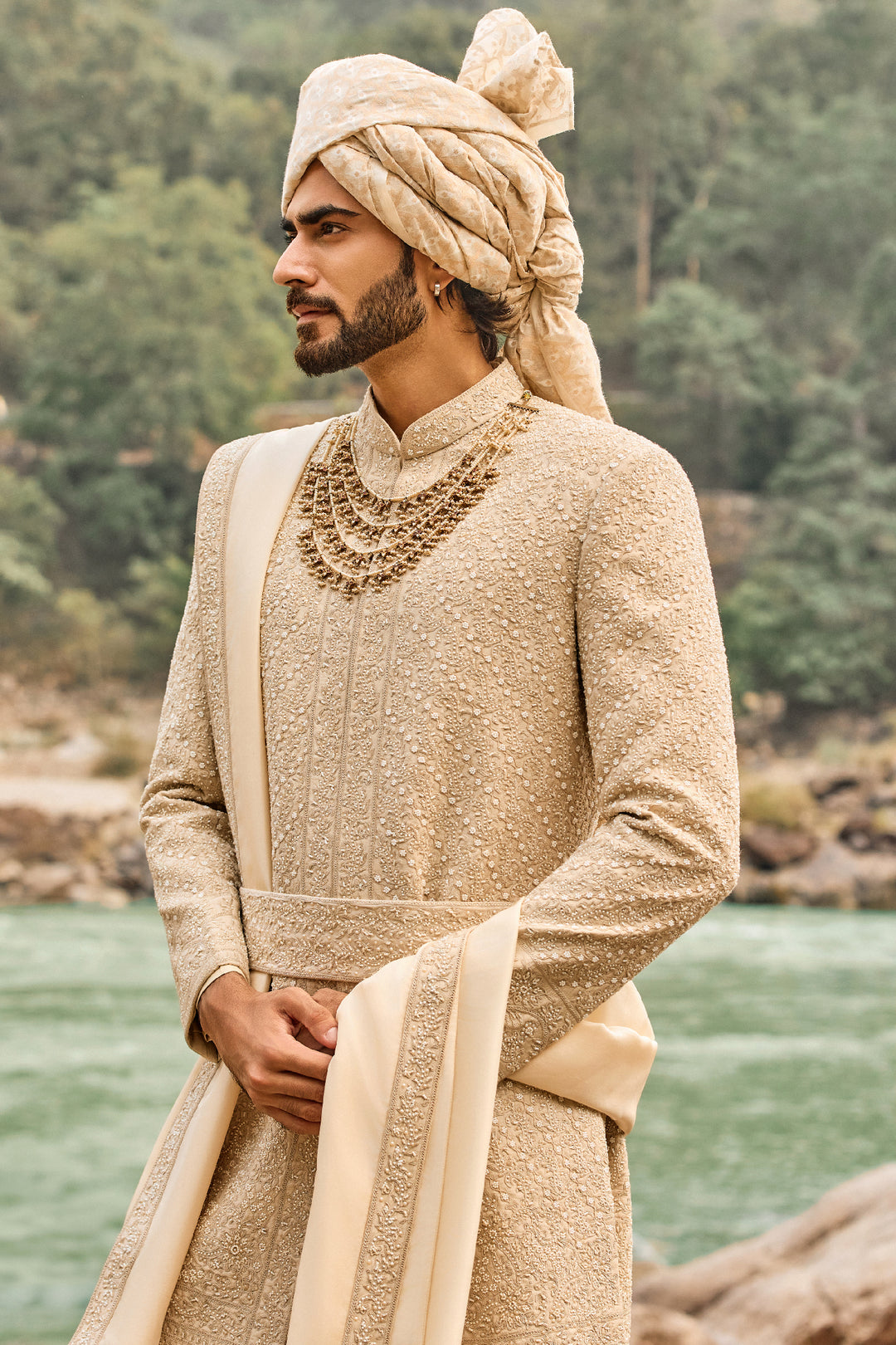 Heritage Beige Sherwani Set