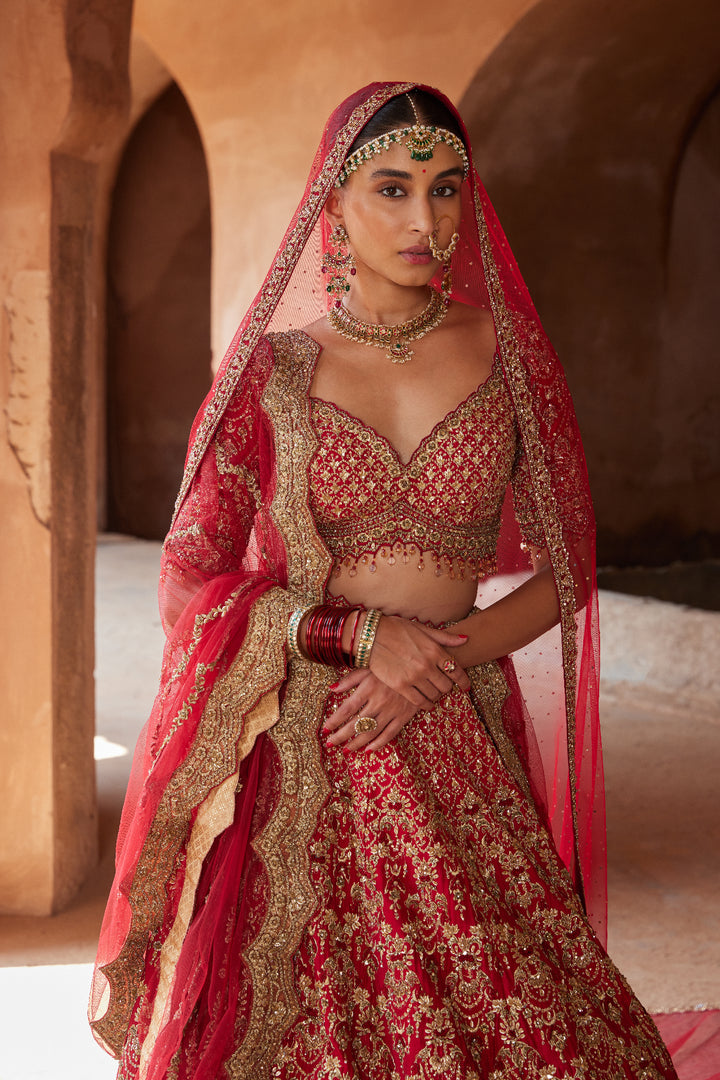 Red Jhoomar Lehenga