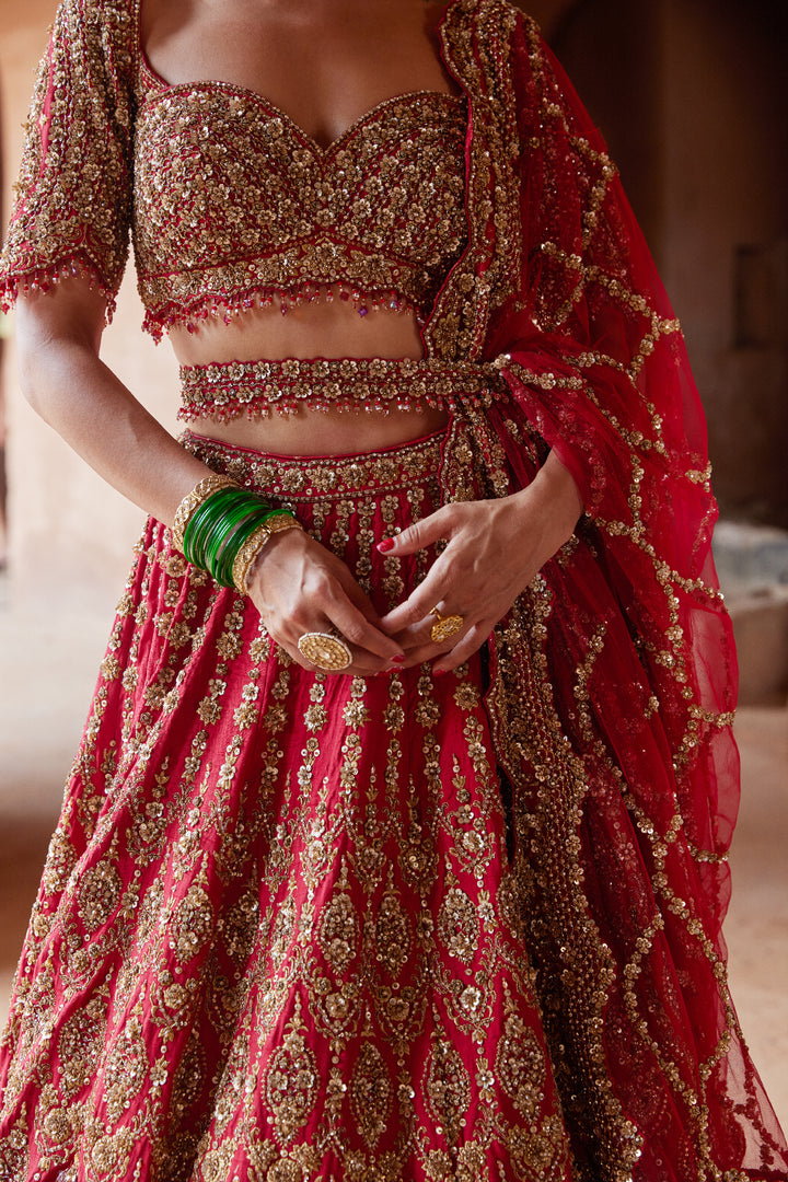 Deep Red Nagma Lehenga