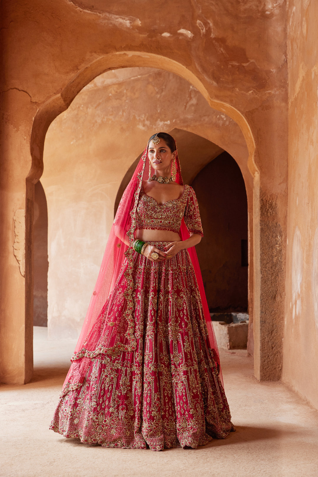 Red Dabka Lehenga