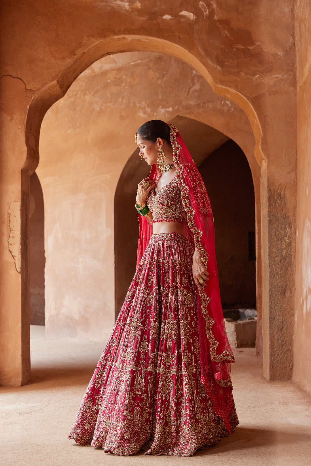 Red Dabka Lehenga