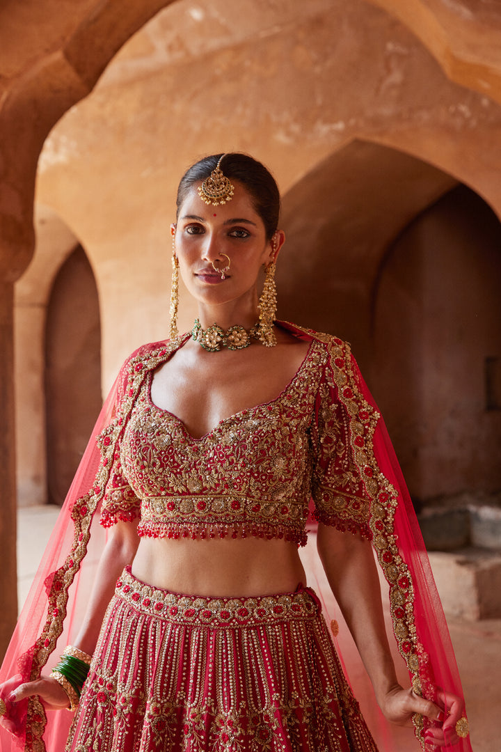 Red Dabka Lehenga