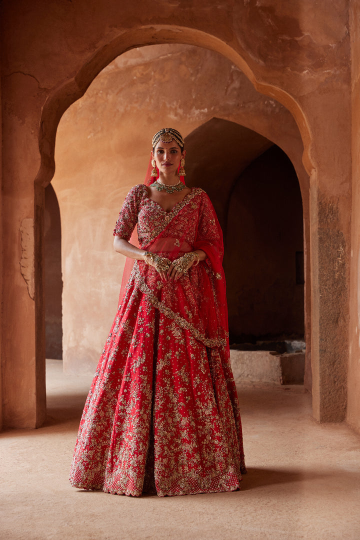 Red Leher Lehenga