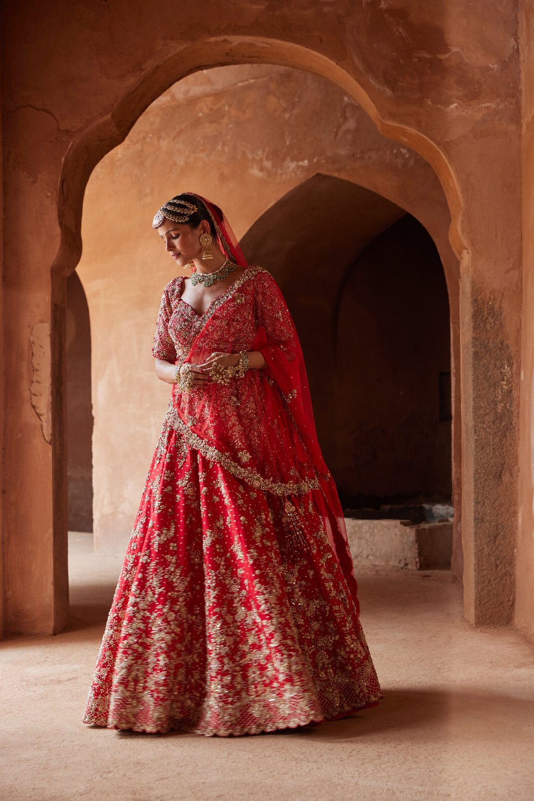 Red Leher Lehenga