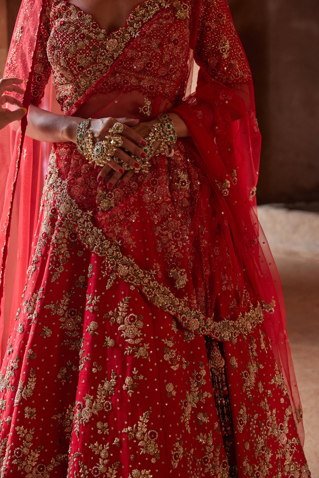 Red Leher Lehenga