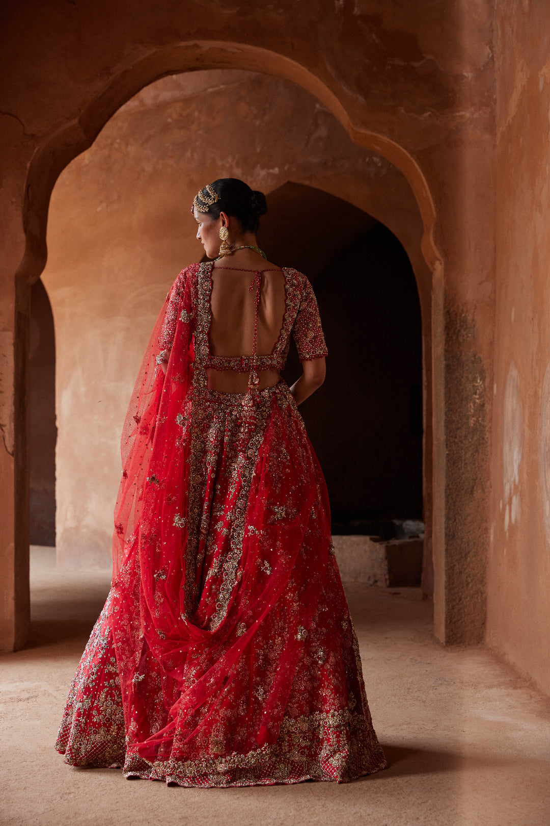 Red Leher Lehenga