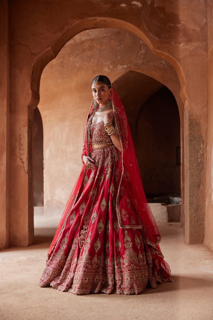 Red Saanjh Lehenga