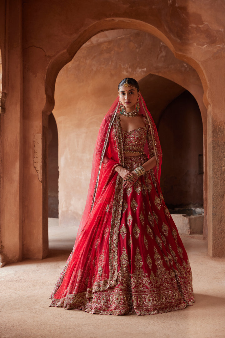 Red Saanjh Lehenga