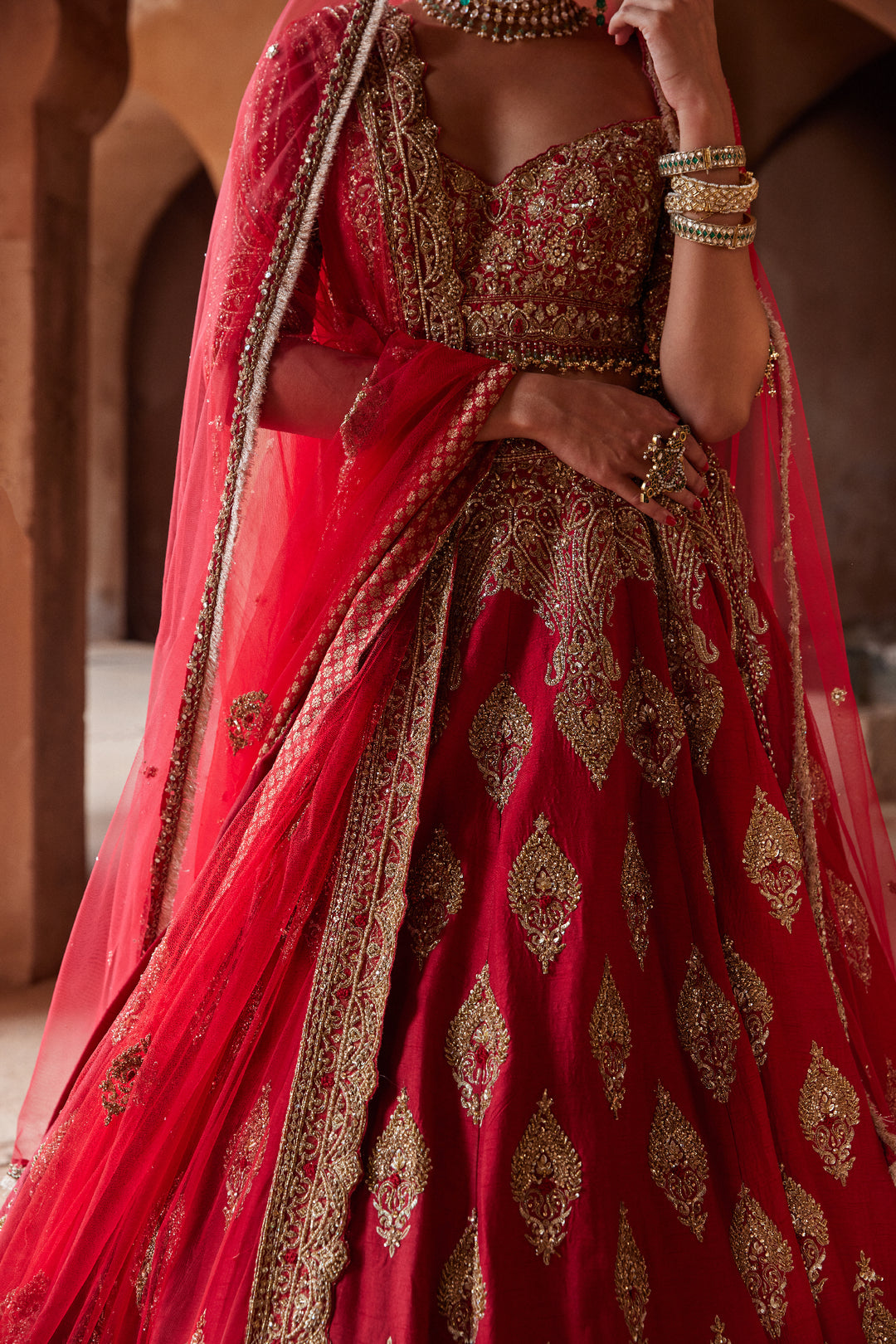 Red Saanjh Lehenga