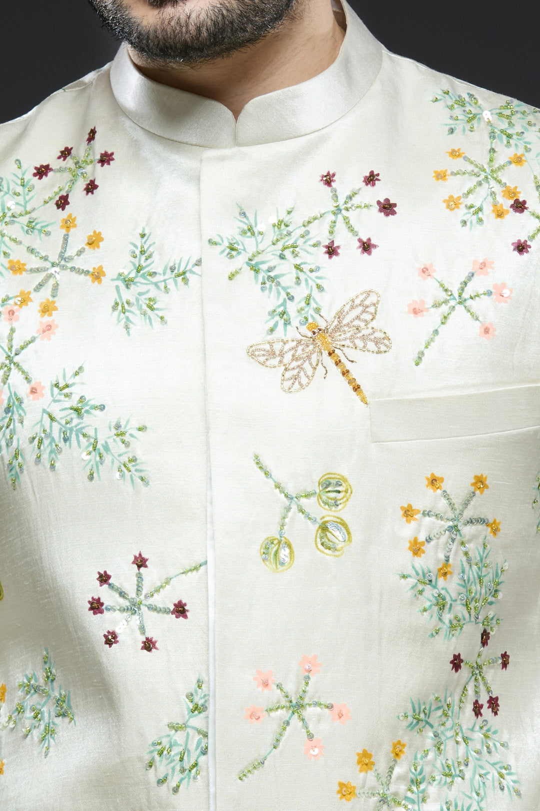 Ivory Linen Tissue Vest Floral Set