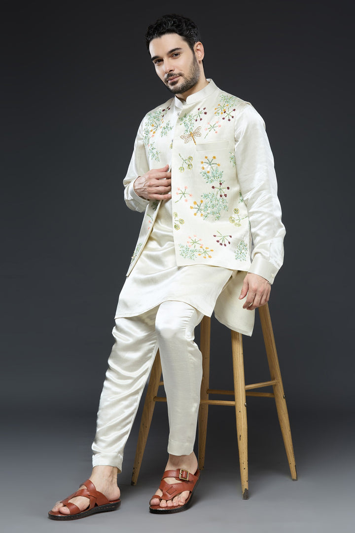 Ivory Linen Tissue Vest Floral Set